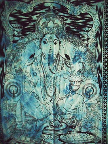 Traditional Jaipur Tie Dye Lord Ganesha Poster, Indian Wall Decor, Hippie Tapestry, Bohemian Wall Hanging, Gypsy Dorm Room Decorations, Boho Wall Art, Size 30"X40", Good Luck Poster Or Wall Sticker #TOP4