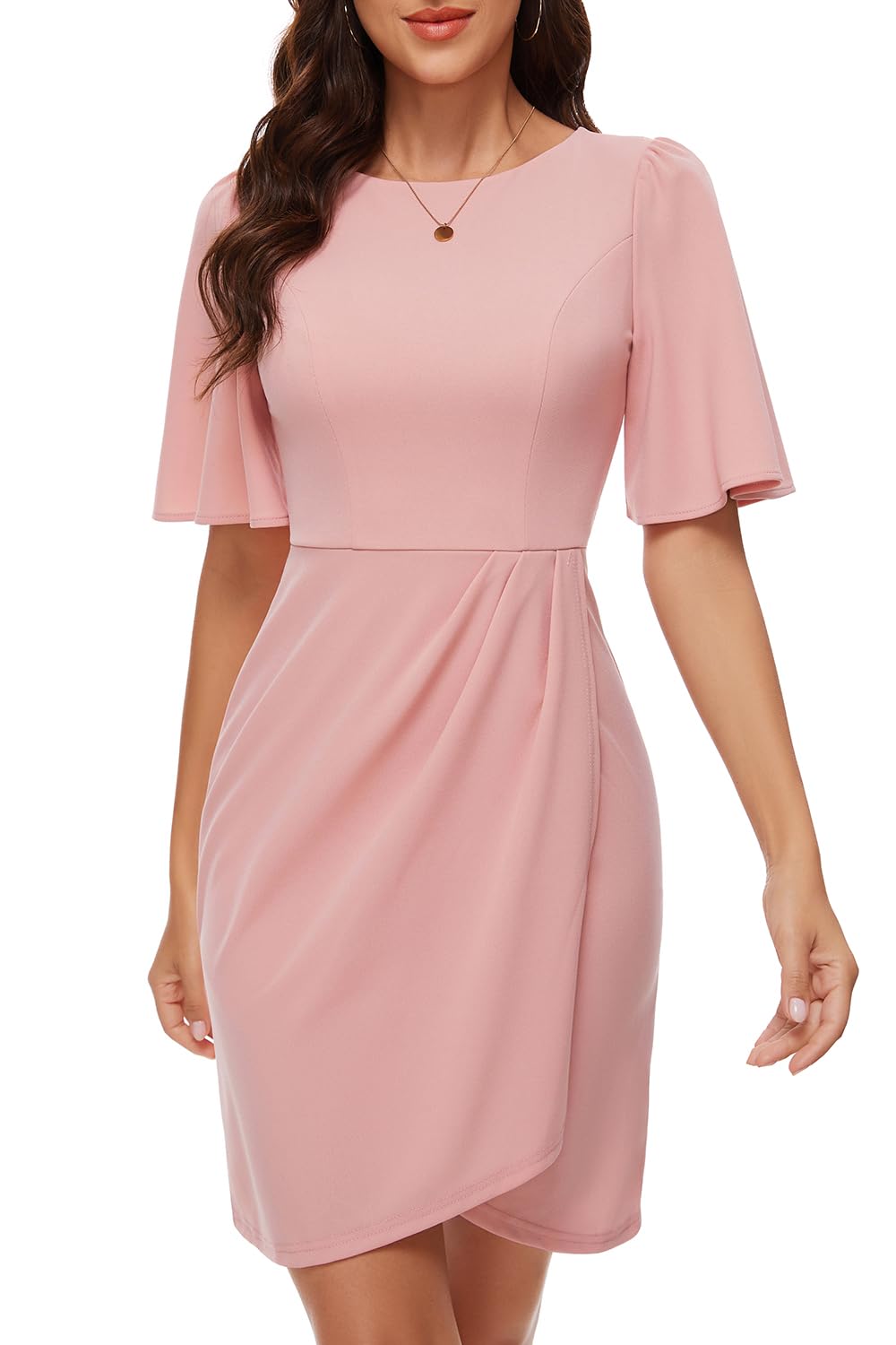 BbonlinedressWomens Short Sleeve Cocktail Party Work Dress Ruched Sheath Bodycon Formal Wedding Guest Dress