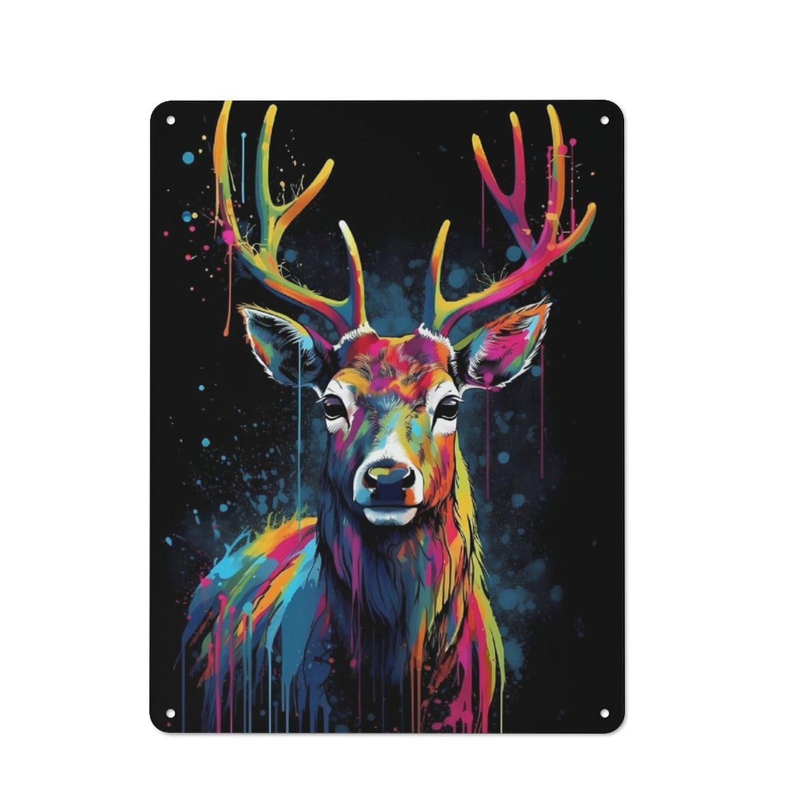 Junmoney Colorful Deer With Drips Tin Wall Plaque 40X30cm With For Guest Room Or Hallway, For Home Office, Studio And Craft Room Walls