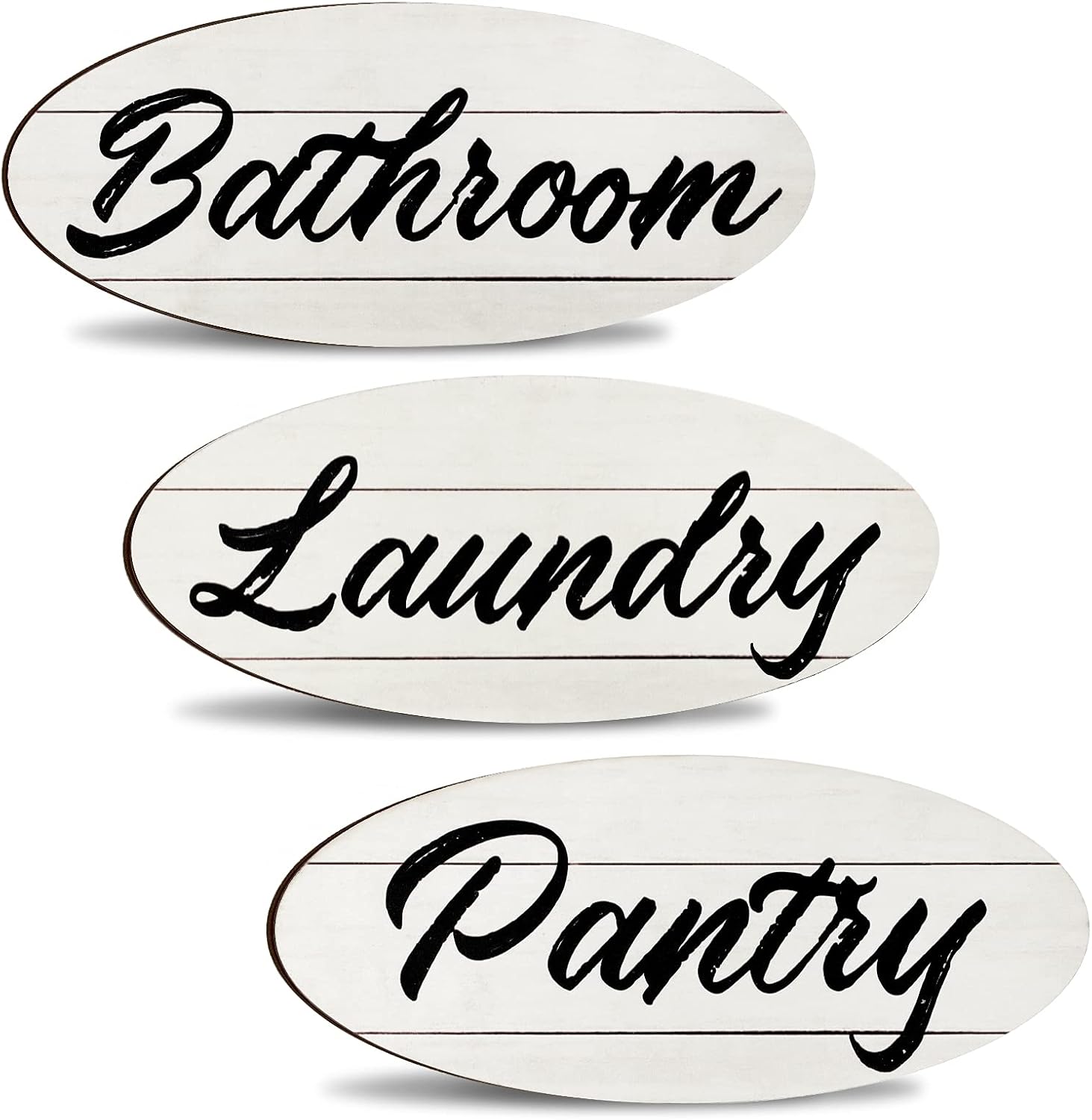 Yookeer 3 Pcs Bathroom Laundry Pantry Wooden Sign Farmhouse Wall Decor Rustic Bath Wall Art Sign for Home Washroom Restroom Hanging Decoration