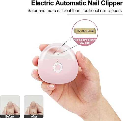 Miniatura 2 de Cortauñas eléctrico automático con luz LED y 2 velocidades con almacenamiento de restos de uñas, recortadora de uñas de seguridad recargable por USB