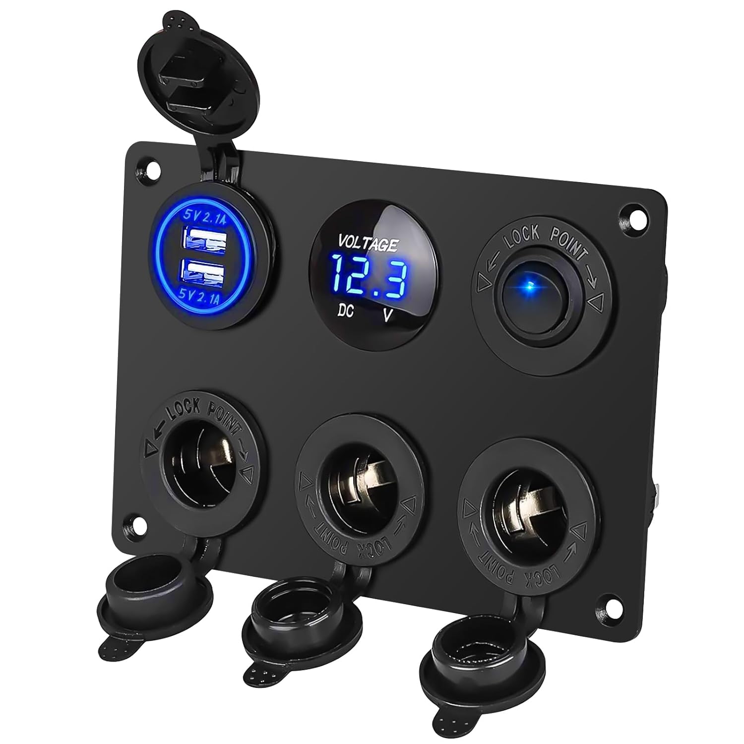 Linkstyle 12V Cigarette Socket Panel, 3-Socket Cigarette Lighter Splitter & 12V 4.2A Dual USB Car Socket & LED Lighted ON Off Rocker Toggle Switch Panel with LED Voltmeter for Truck Car Marine Boat RV Linkstyle 12V Cigarette Socket Panel, 3-Socket Cigarette Lighter Splitter & 12V 4.2A Dual USB Car Socket & LED Lighted ON Off Rocker Toggle Switch Panel with LED Voltmeter for Truck Car Marine Boat RV