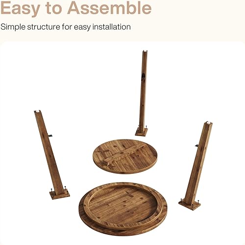 Miniatura 6 de Juego de 2 mesas auxiliares de madera maciza, mesa auxiliar redonda para sofá con estante de almacenamiento, mesita de noche de granja para sala de