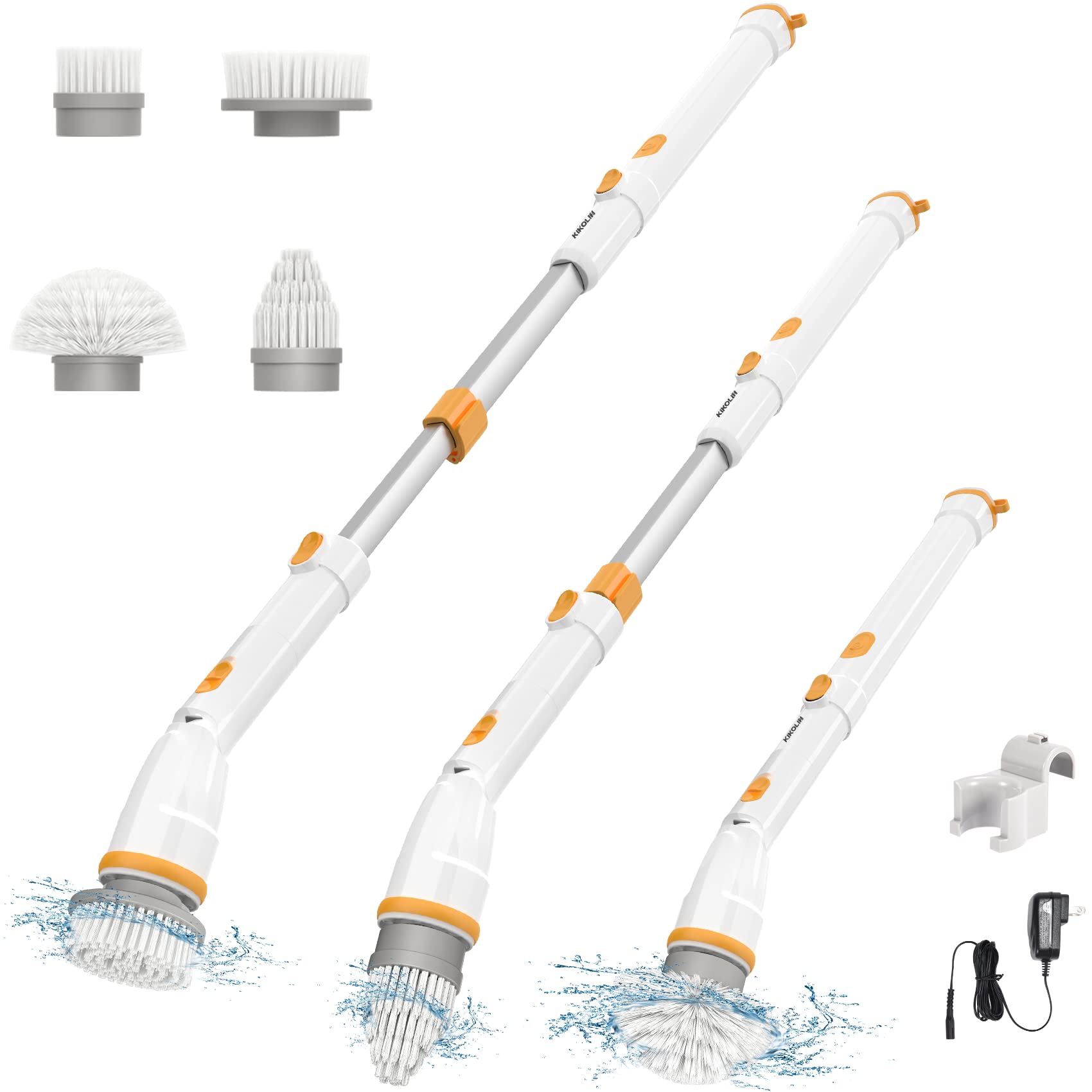Electric Spin Scrubber KIKOLIN 380RPM High Speed Power Scrubber Cordless Cleaning Brush 2 Speeds for Bathroom Tub Shower