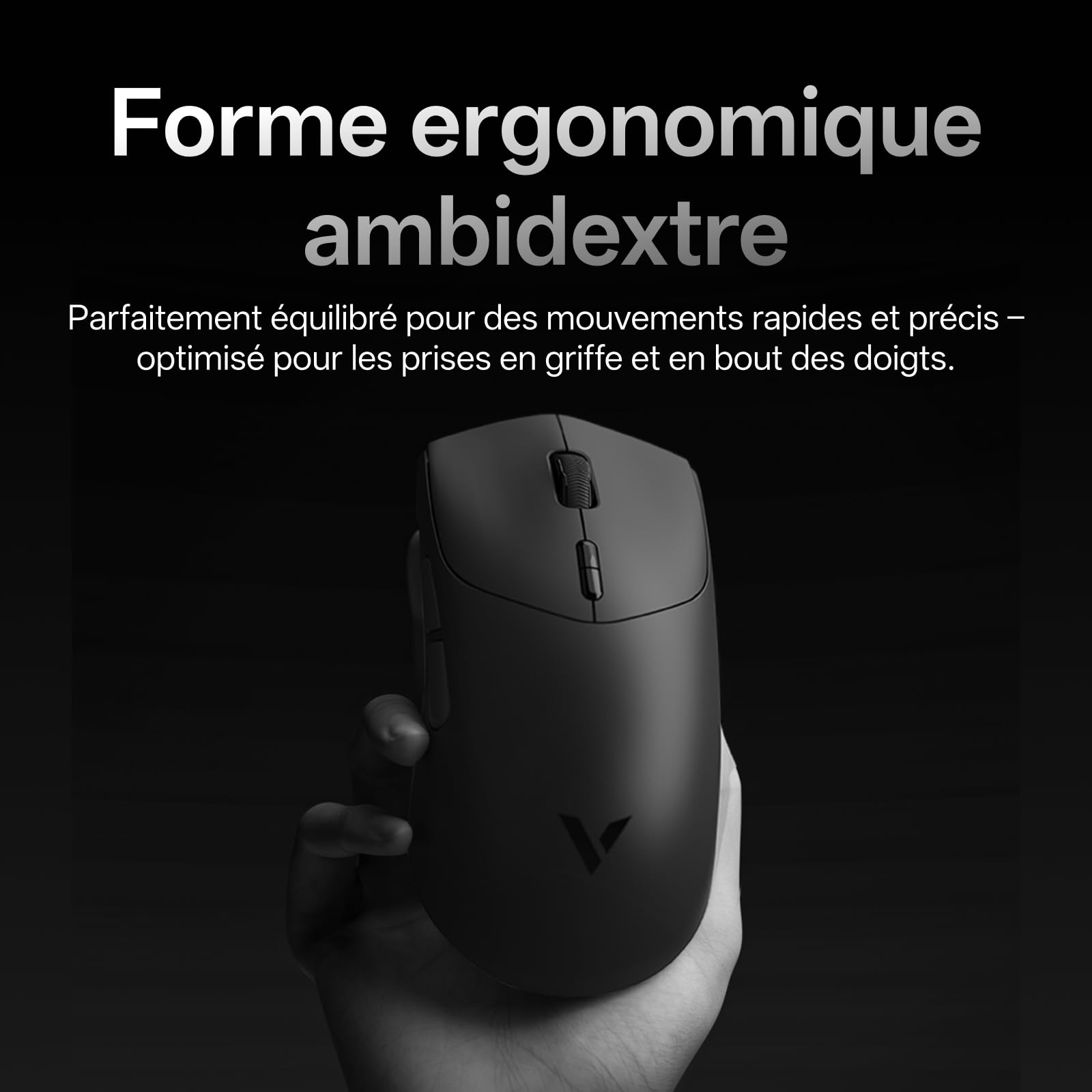 Rapoo VT7 Max Souris Gamer sans Fil, Capteur Optique 30K, Polling Rate Réel de 8000 Hz, Ultralégère 53g, 750 h d'autonomie, Jusqu'à 120 Millions de Clics, 10 Boutons Programmables avec Macros, Noir