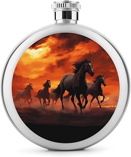 Horses Red Glowing Clouds 5 Oz Flask Hip Flask for Men Women Whiskey Flasks Funny Flasks