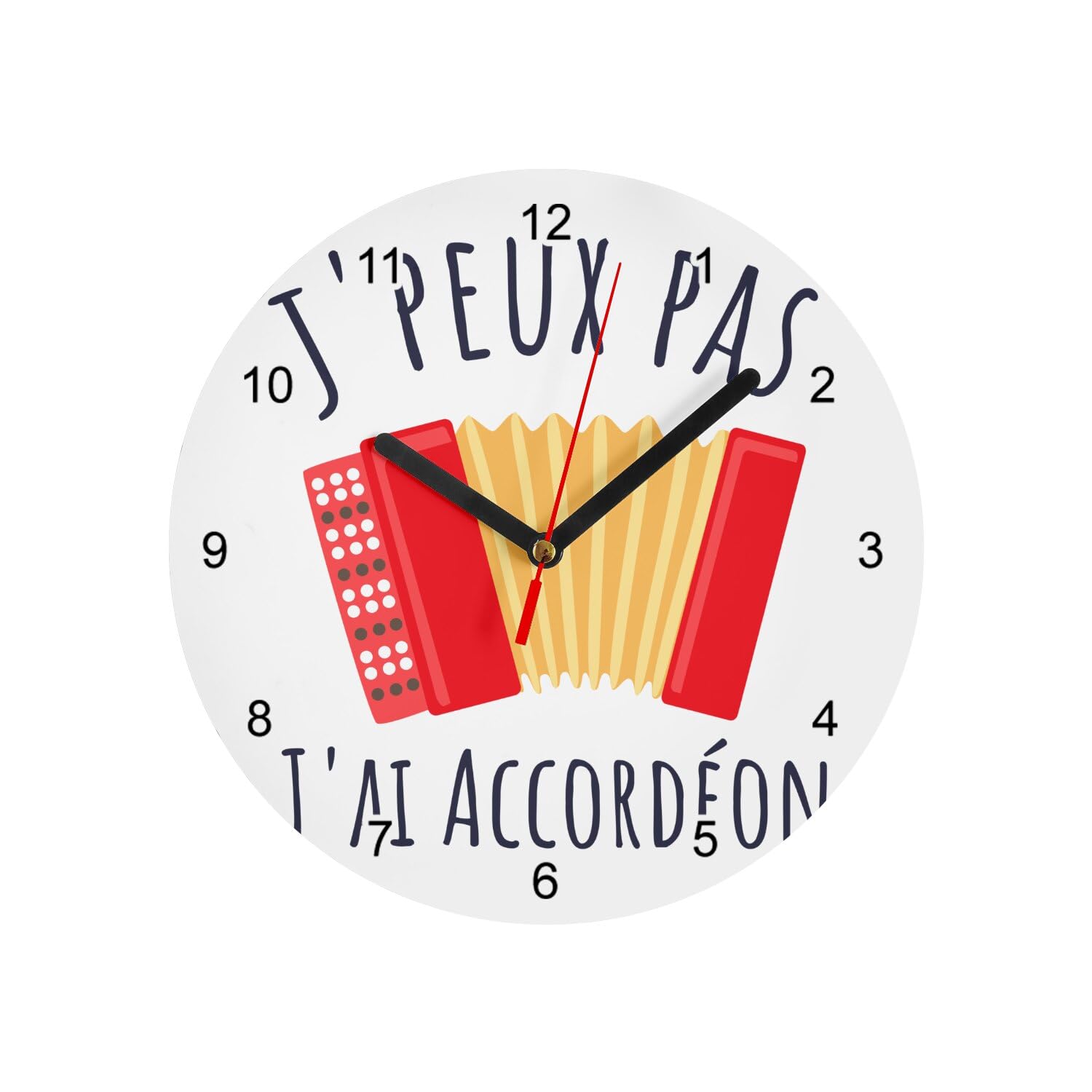 Horloge Murale Accordéon Musette en Verre Lisible Fond Blanc