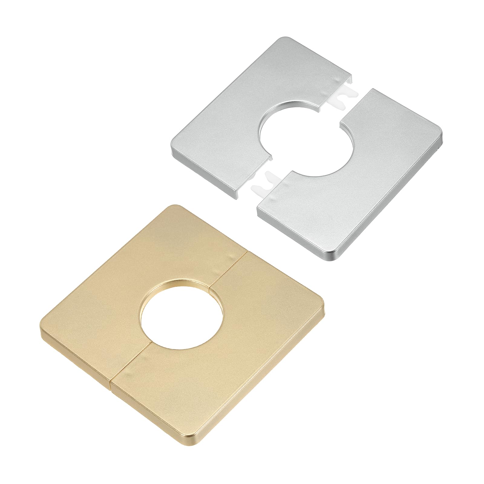 sourcing map 2 Pcs Wall Split Flange, 86mm/3.4" OD Self-Adhesive Escutcheon Plates ABS Round Plumbing Cover Buckles for 33mm Dia Water Pipe Faucet Wall Hole Accessories, Gold/Silver