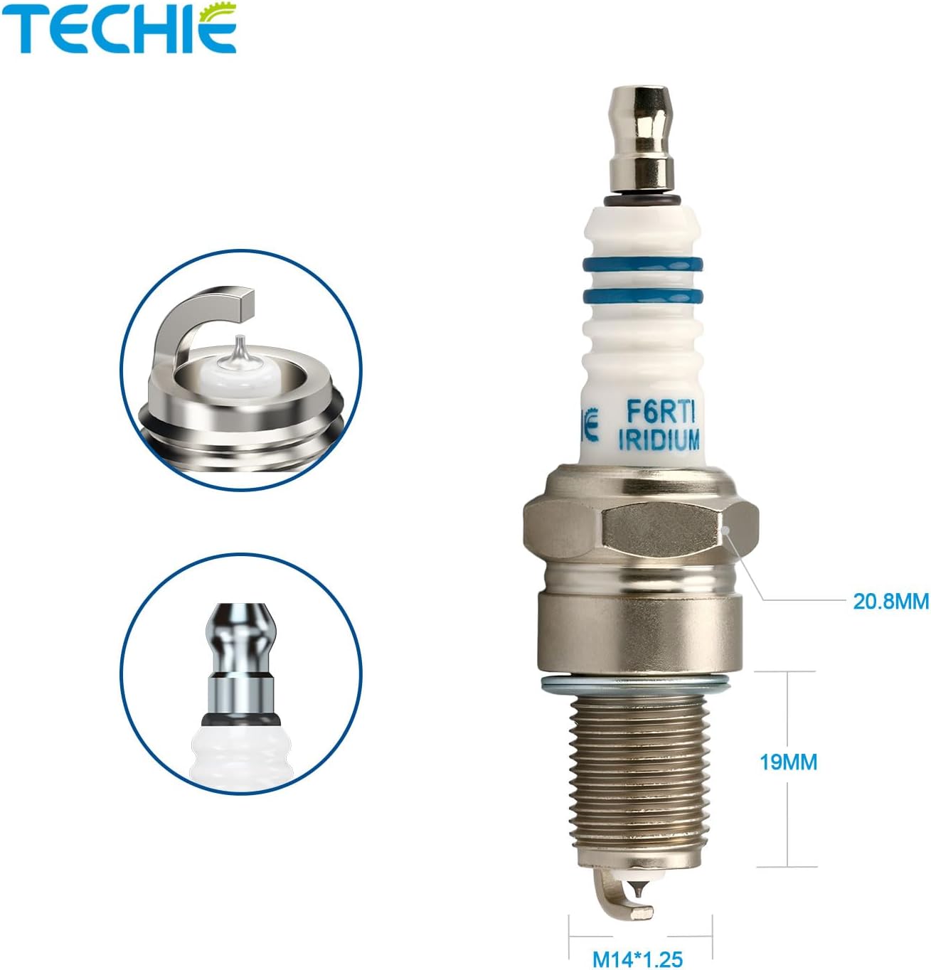 TECHIE T-F6RTI Iridium Spark Plug Replace for NGK 3484/BPR6EIX BPR6EGP, BOSCH WR7DS, CHAMPION RN10GY RN8WYP, DENSO W20EP-GU W20EP-ZU,OEM (4)