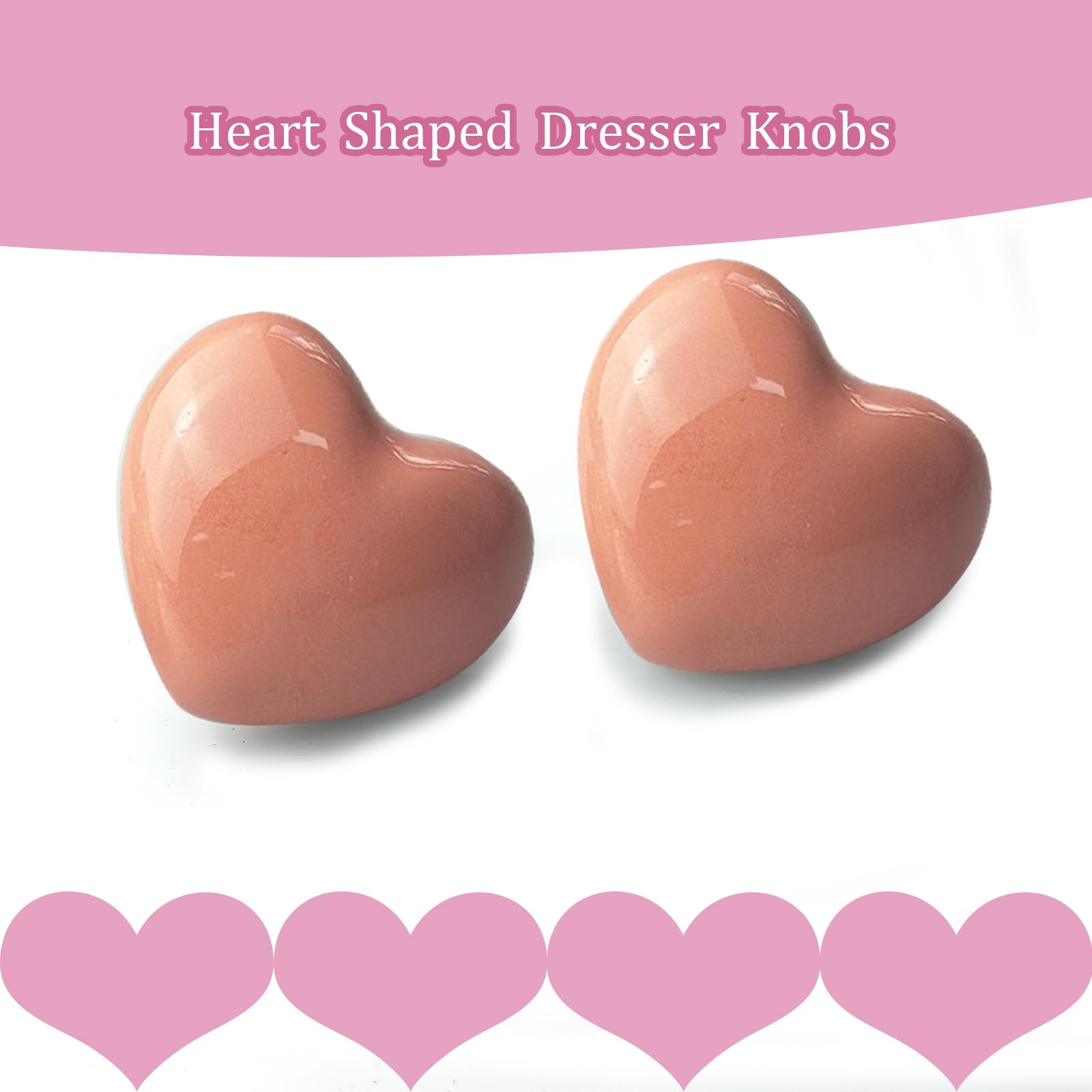 Mimhooy 4 Pack Pink Ceramic Drawer Knobs Decorative Cabinet Knobs, Heart Shaped Cupboard Knobs, Knobs for Cupboards & Draws - Image 2