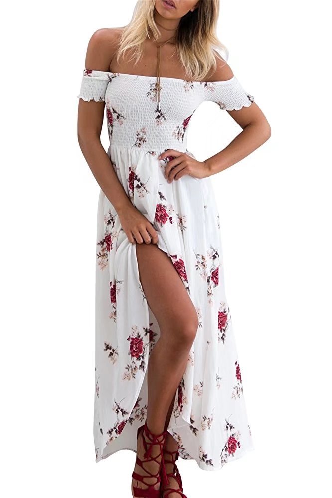 Yieune Sommerkleider Damen Blumen Maxi Kleid Off Shoulder Abendkleid Strandkleid Party Schulter Kleider