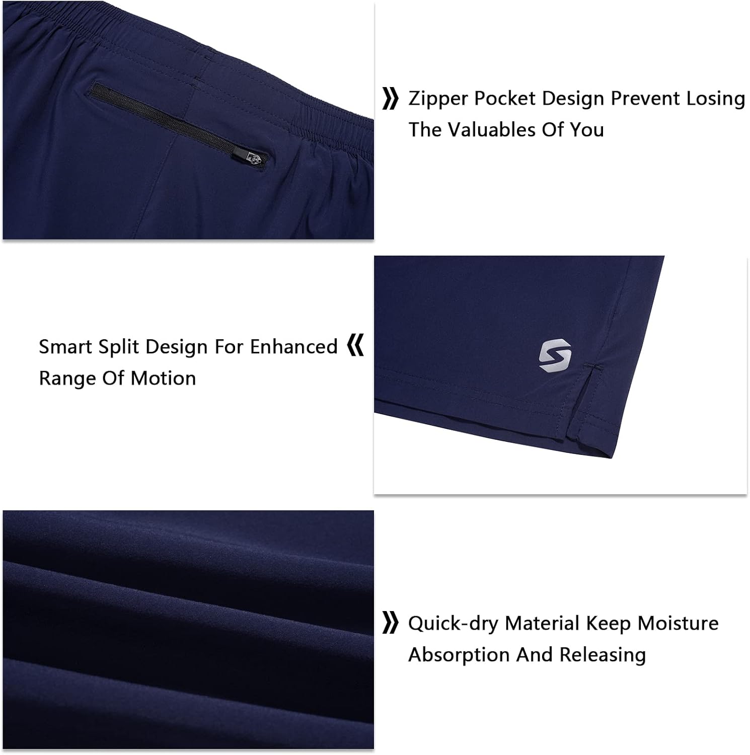 Men's 5 Inch Running Shorts Lightweight Athletic Workout Gym Shorts Liner with Zipper Pockets - Image 4