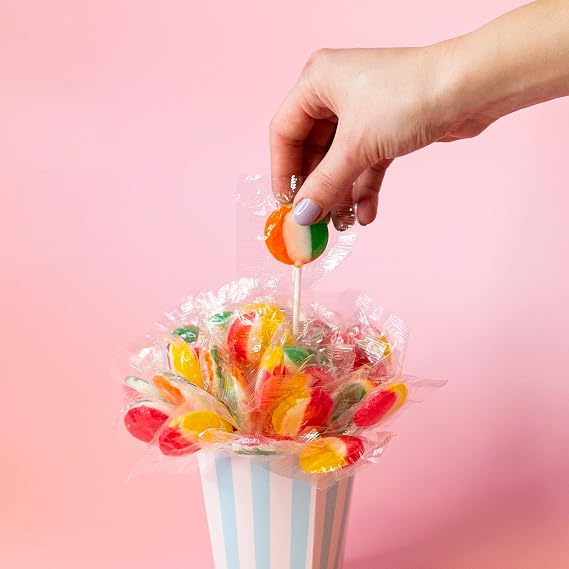 Fruit Lollipops - 2 Pound Bulk Pack (80 Count) - Assorted Fruit Flavored Hard Candy - Hard Candy Individually Wrapped - Flat Suckers for Parties and Goodie Bags