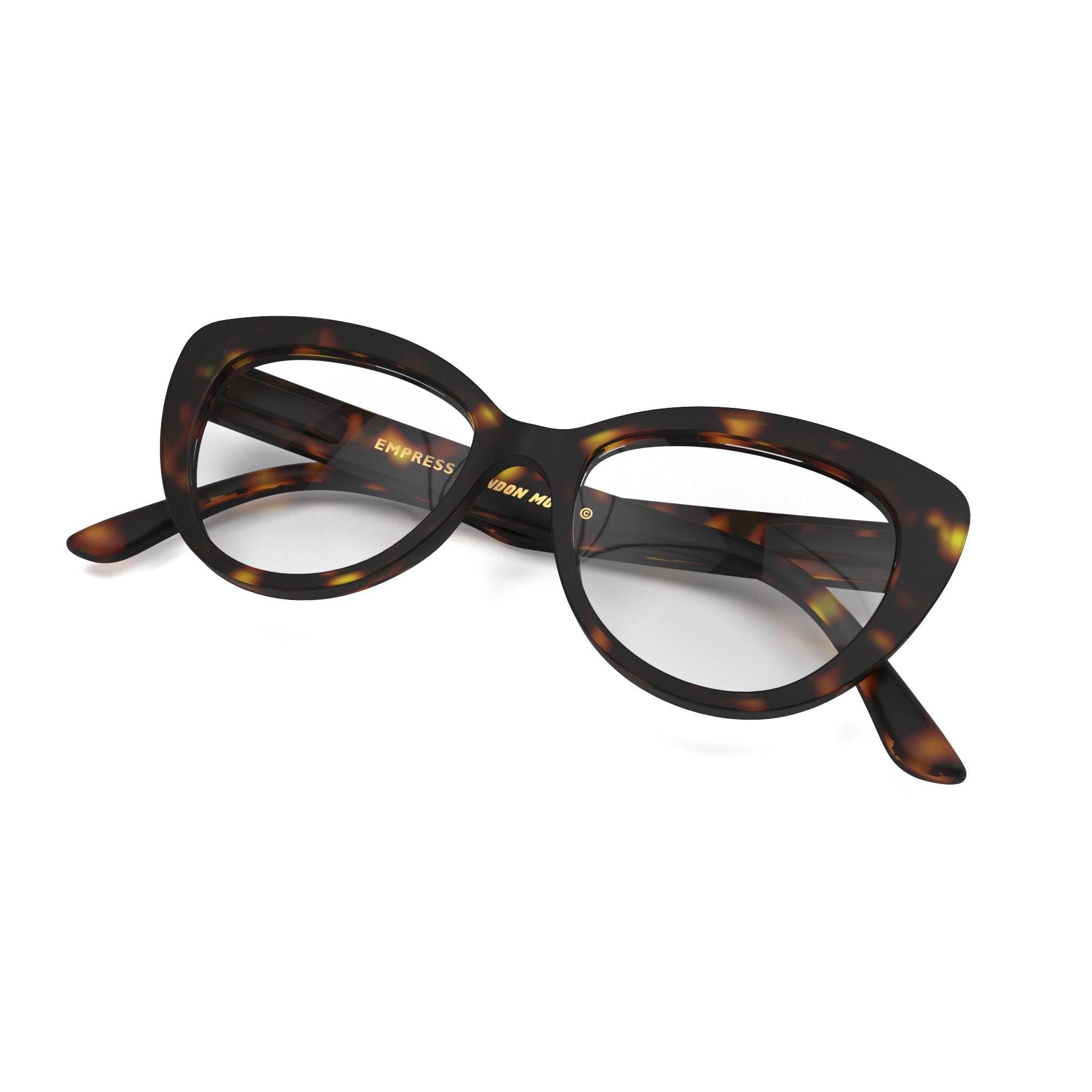 LONDON MOLE® Empress gafas de moda | Lentes transparentes de Zero | Montura en forma de ojo de gato | Mujeres | Bisagras de resorte
