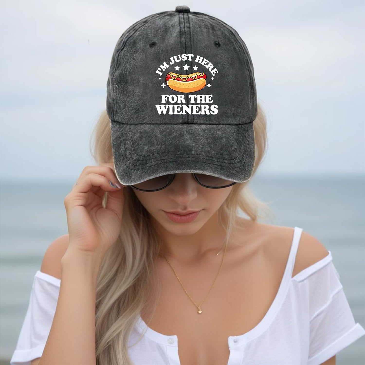 zcyhtqp, I'm Just Here for The Wieners, Funny Baseball Cap, Hot Dog Hat, Funny Trucker Hats with Sayings, Humor Caps, Adjustable Cotton Baseball Cap Black - Image 4