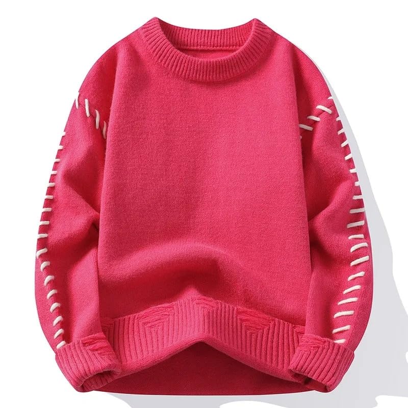Men's Autumn Winter Solid Color Loose Knit Sweater Top Pullover4