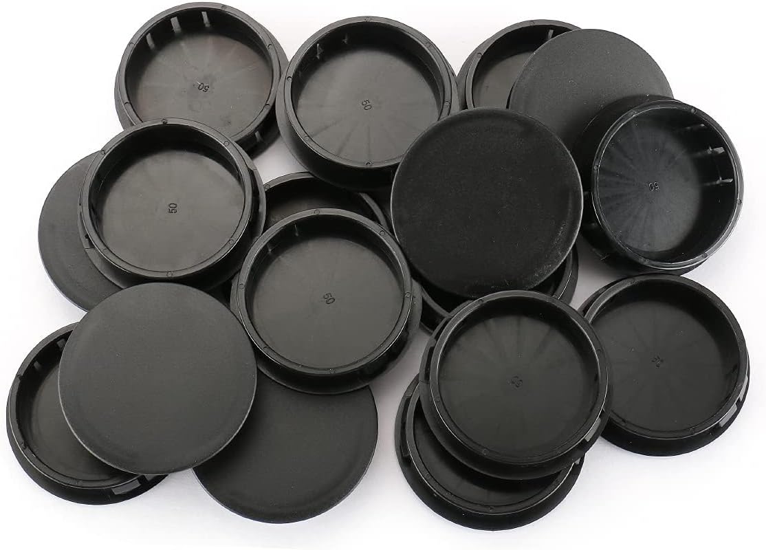 Baomain 100-Pack Plastic Hole Plugs Black 2" (50mm) Locking Hole Plugs HP-50 Snap-in Panel Covers for Furniture, Cabinets & Automotive