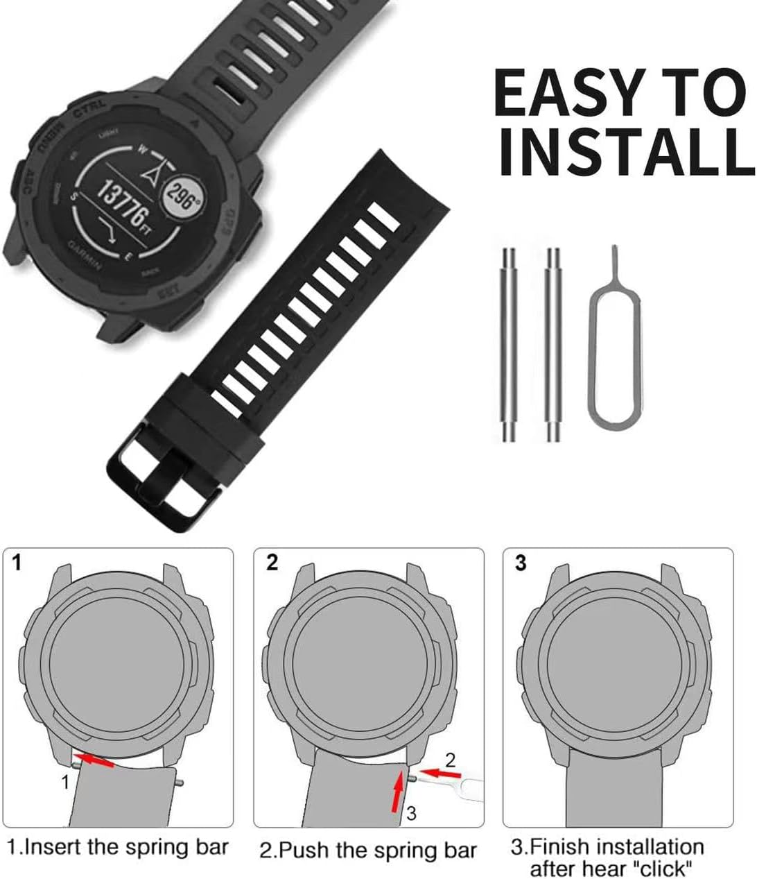 2 Pack Watch Bands Compatible with Garmin Instinct/Instinct 2 Solar, 22mm Silicone Sport band & Elastic Stretchy Nylon Bands Wristband for Garmin Instinct Tactical/Solar/Tide/Esports image 5