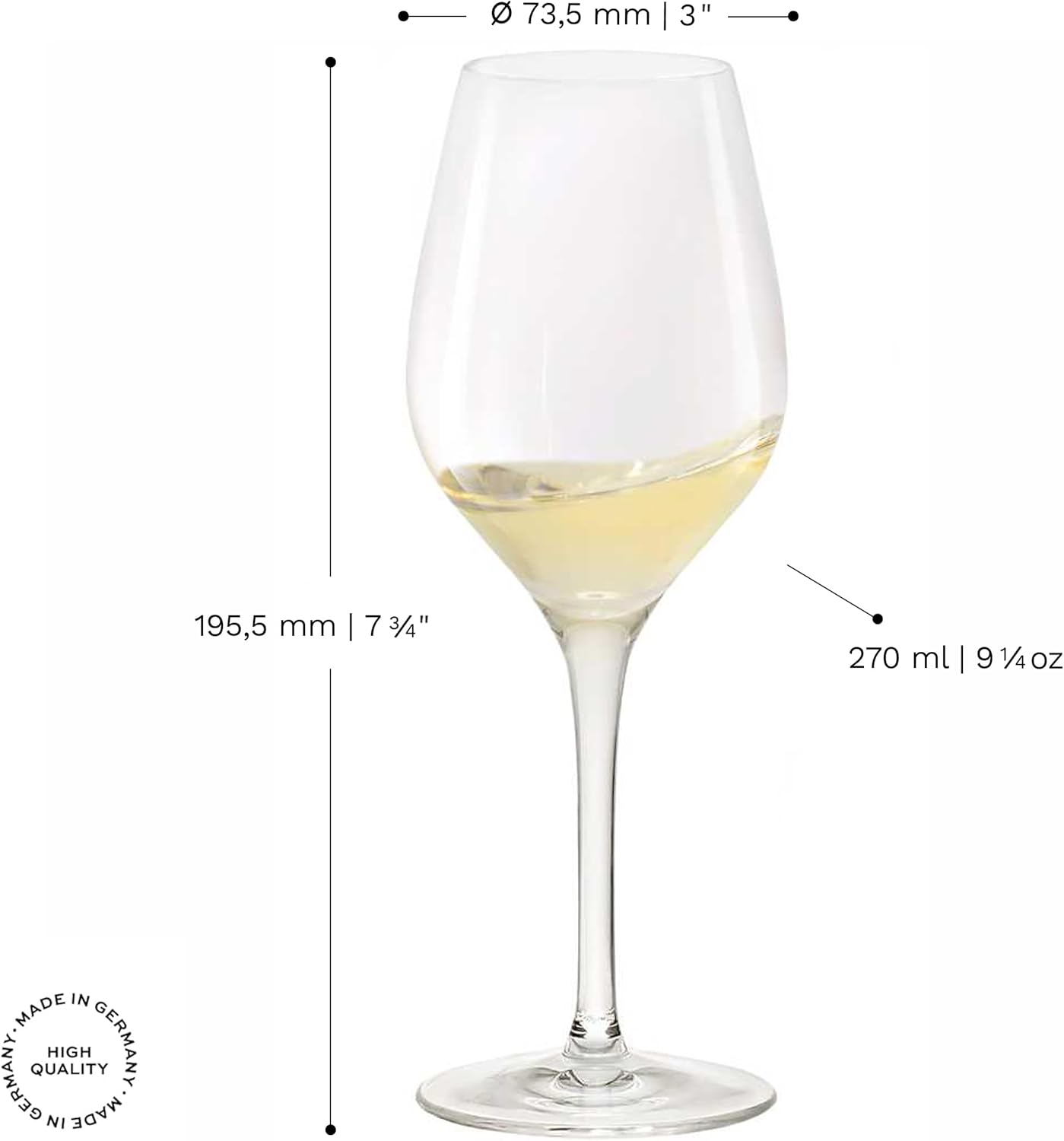 Stölzle Lausitz Tasting Glass Exquisit Set of 6, 9.25 oz – Elegant Crystal Wine Glasses Ideal for Wine Tastings of Red & White Wines – Dishwasher & Shock-Resistant, Made in Germany