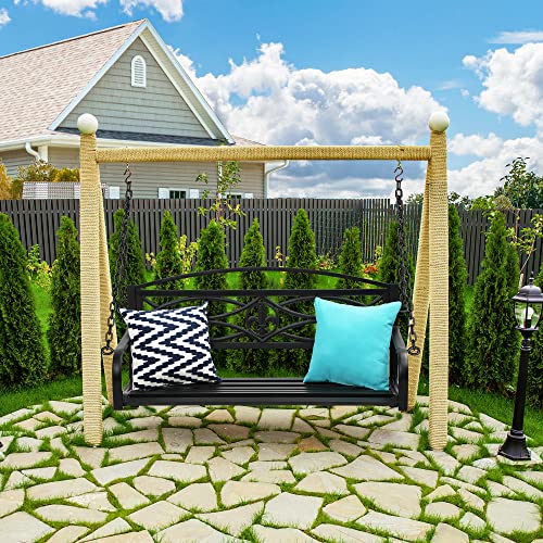 Yitahome Porch Swing Chair Heavy Duty Metal Hanging Outdoor Swing Steel Patio Bench Lounge Capacity 660Lb For Garden, Balcony, Living Room, Black Sword #TOP1