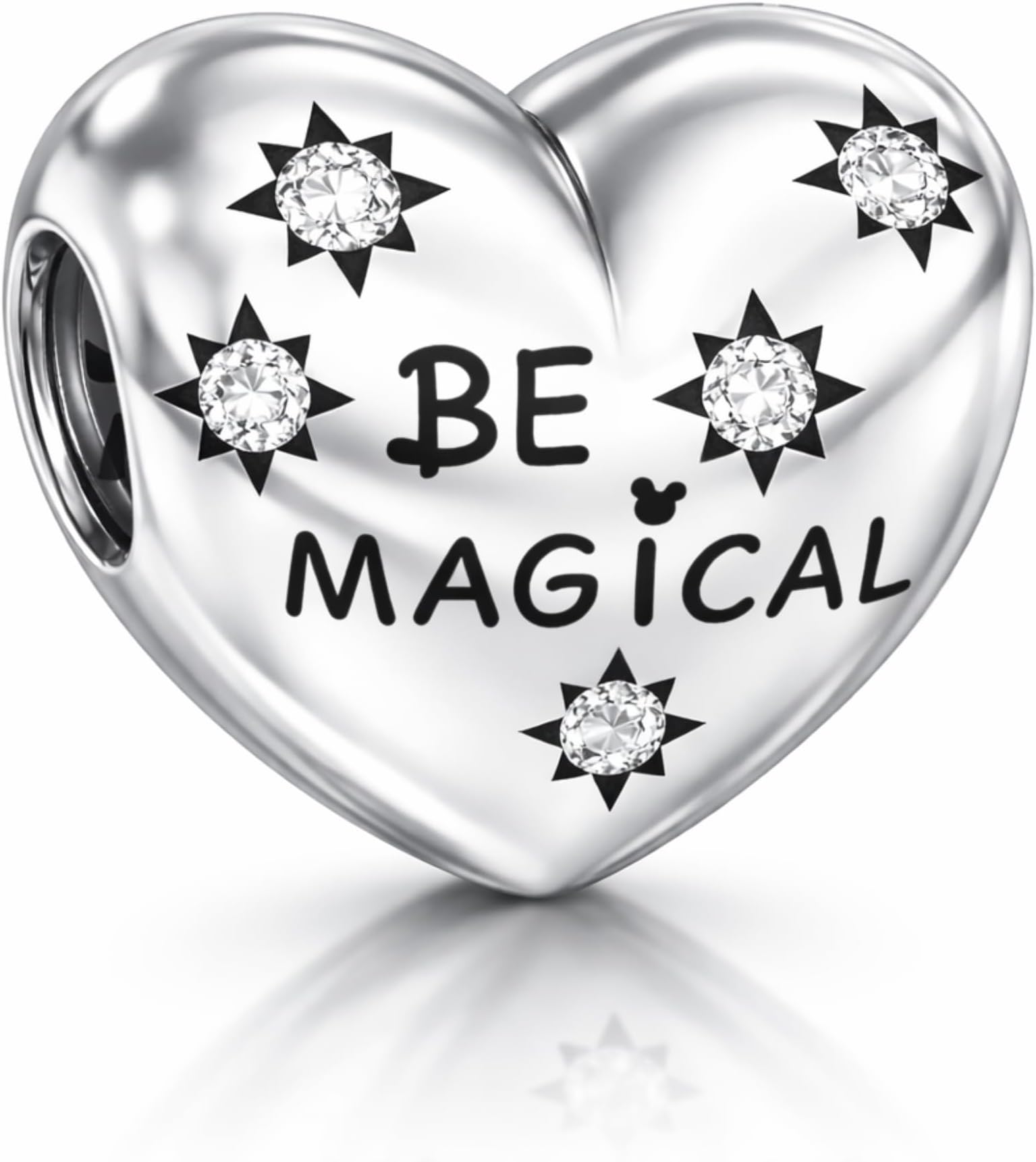 Women 925 Sterling Silver CZ AAA Be Magical Heart Charm for Bracelets