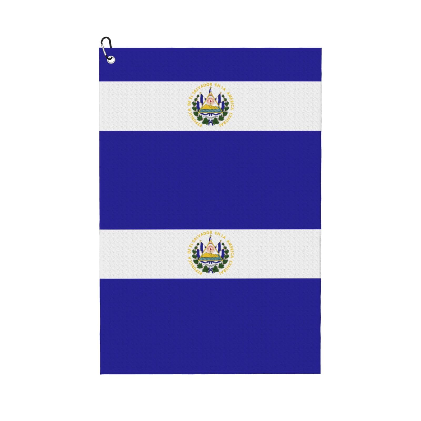 peiyeety El Salvador Flag Microfiber Golf Towel with Carabiner Clip, 16x24 Inch Absorbent Waffle Weave Towel for Golf Bags