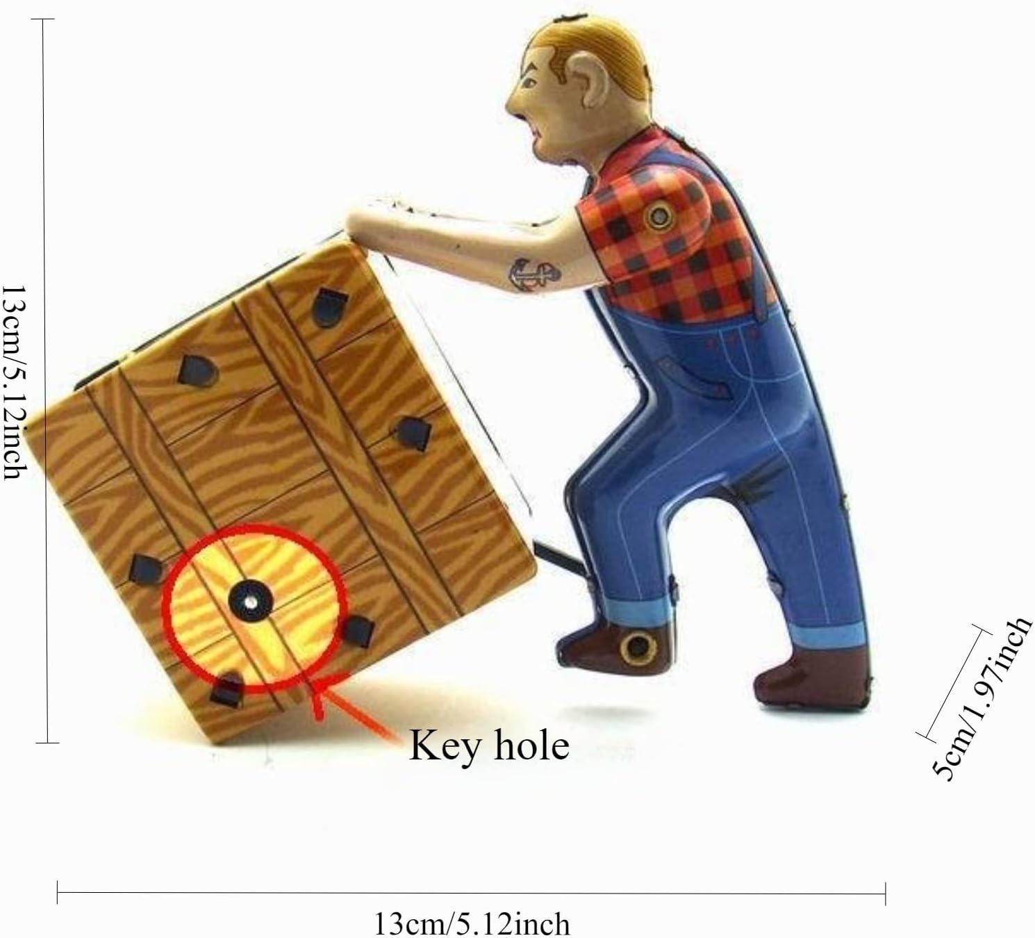 MS475 Collectible Tin Toy Vintage Model Nostalgic Spring & Wind-Up Walking Dock Box Worker Push Box Toy Home Decoration Ornament for Collectors Photographer Ornament for Collectors Photographer