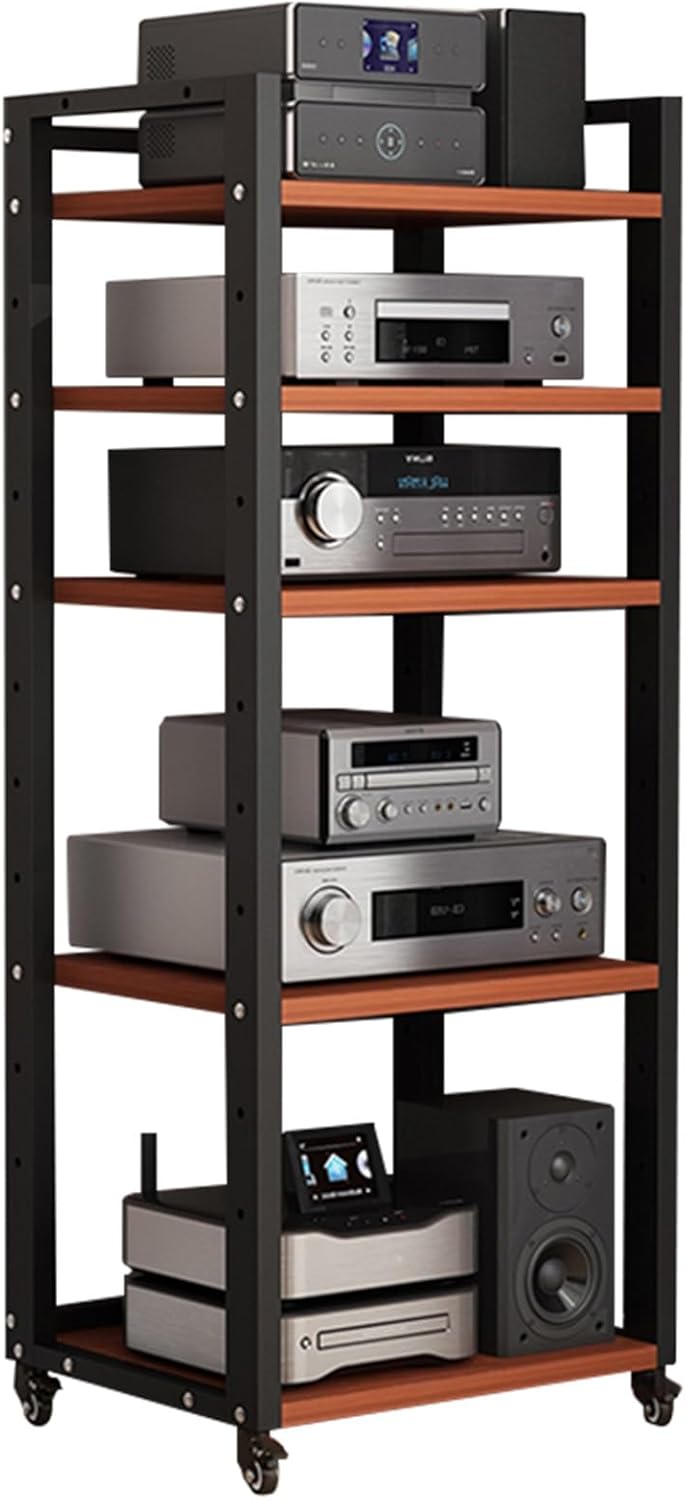 Modern Media Storage Cabinet - Adjustable Audio Rack & Stereo AV Stand with 5/6/7 Shelves for Video Game Console(Teak,5-Tier)