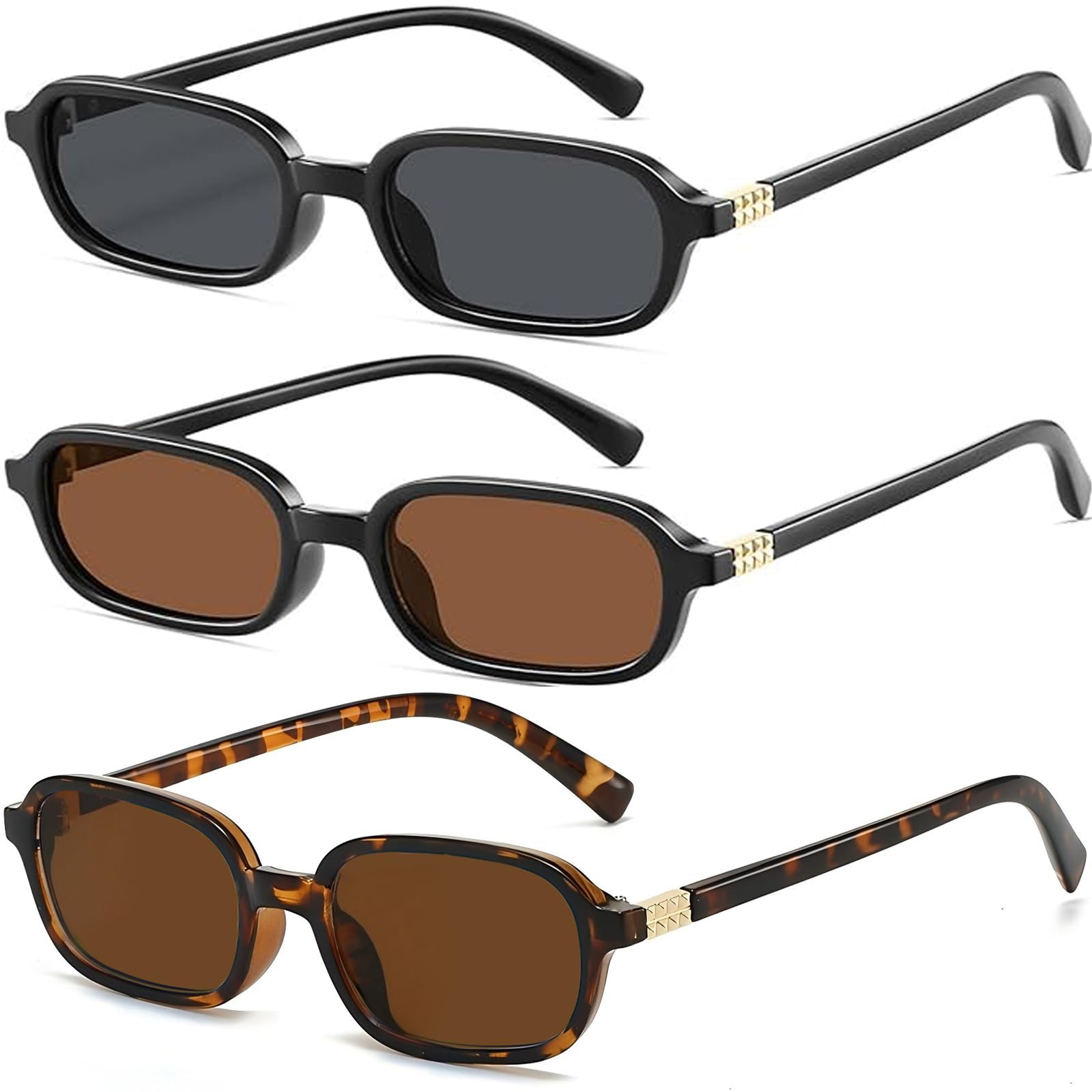 Retro 90s Rectangular Sunglasses for Women–Vintage Trendy Fashion Slim Square Small Shades with UV Protection 8064