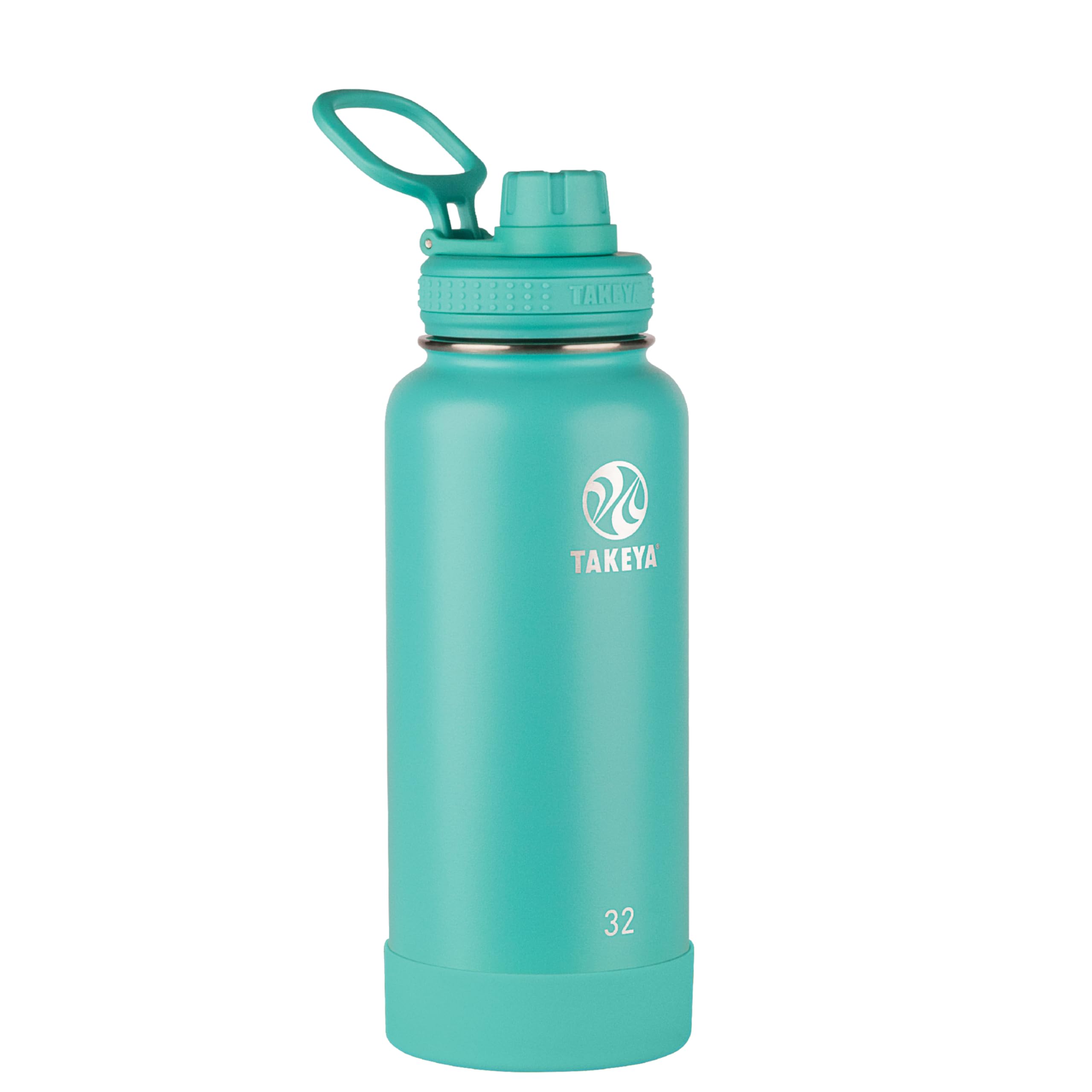Takeya Actives Stainless Steel Water Bottle, Insulated Spout Lid, Keeps Drinks Cold 24 Hrs, Leakproof, Durable, Dishwasher Safe, Ideal for Gym, Travel, Fits Most Cup Holders, 32 oz/Teal