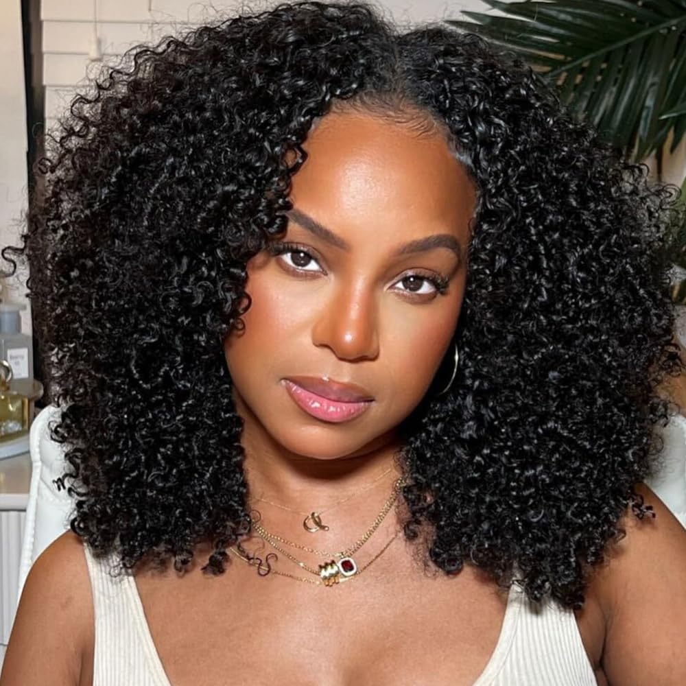 Legendhair Glueless V Part Wigs Human Hair Afro Kinky Curly Upgrade U Part Human Hair Wigs for Black Women Kinky Curly Bob Pixie Cut Wig Full Head