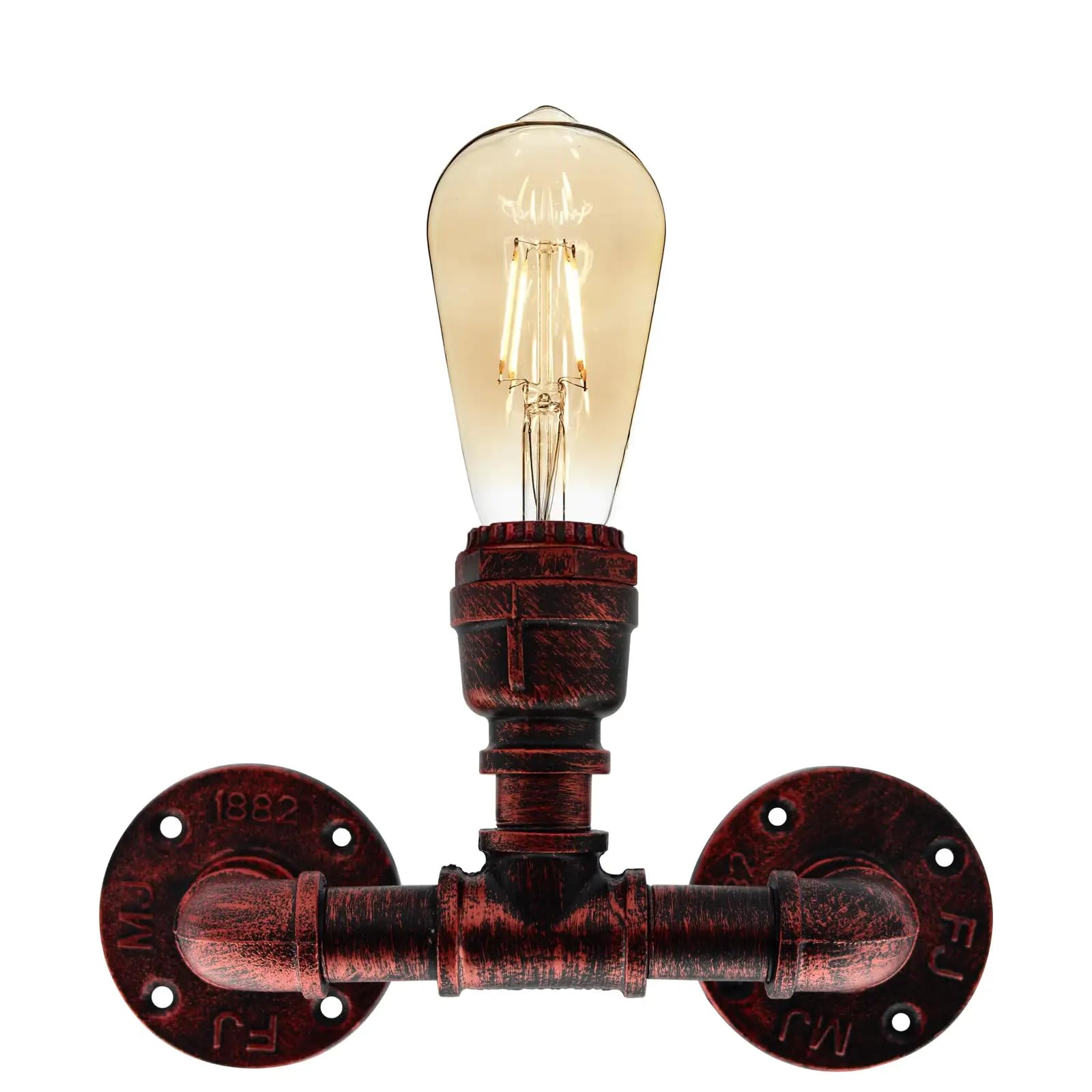 LEDSone Industrial Vintage Steampunk Water Pipe Wall Light Rustic Red E27 Wall Sconce for Loft, Bedroom, Bar, Pub, Farmhouse, Café, Hotell (Rustic Red)