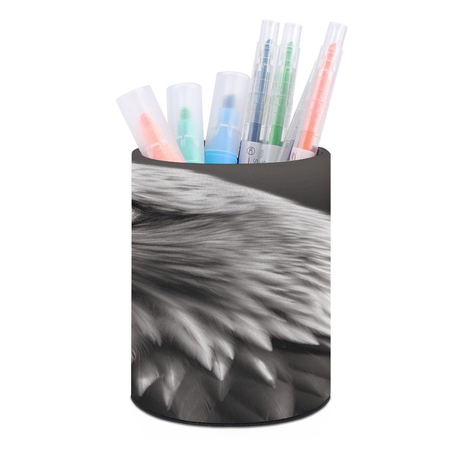 VstaDank Eagle Black And White Pen Holder PU Leather Pencil Cup Minimalist Desk Pencil Holder Round Make Up Brush Organizers For Office Dorm Room&Vanity Desk Accessories