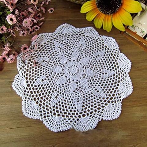 Hetao 100% Cotton Handmade Lace Crochet Round Placemats Doily Doilies,White,11 Inch 2PC Cover