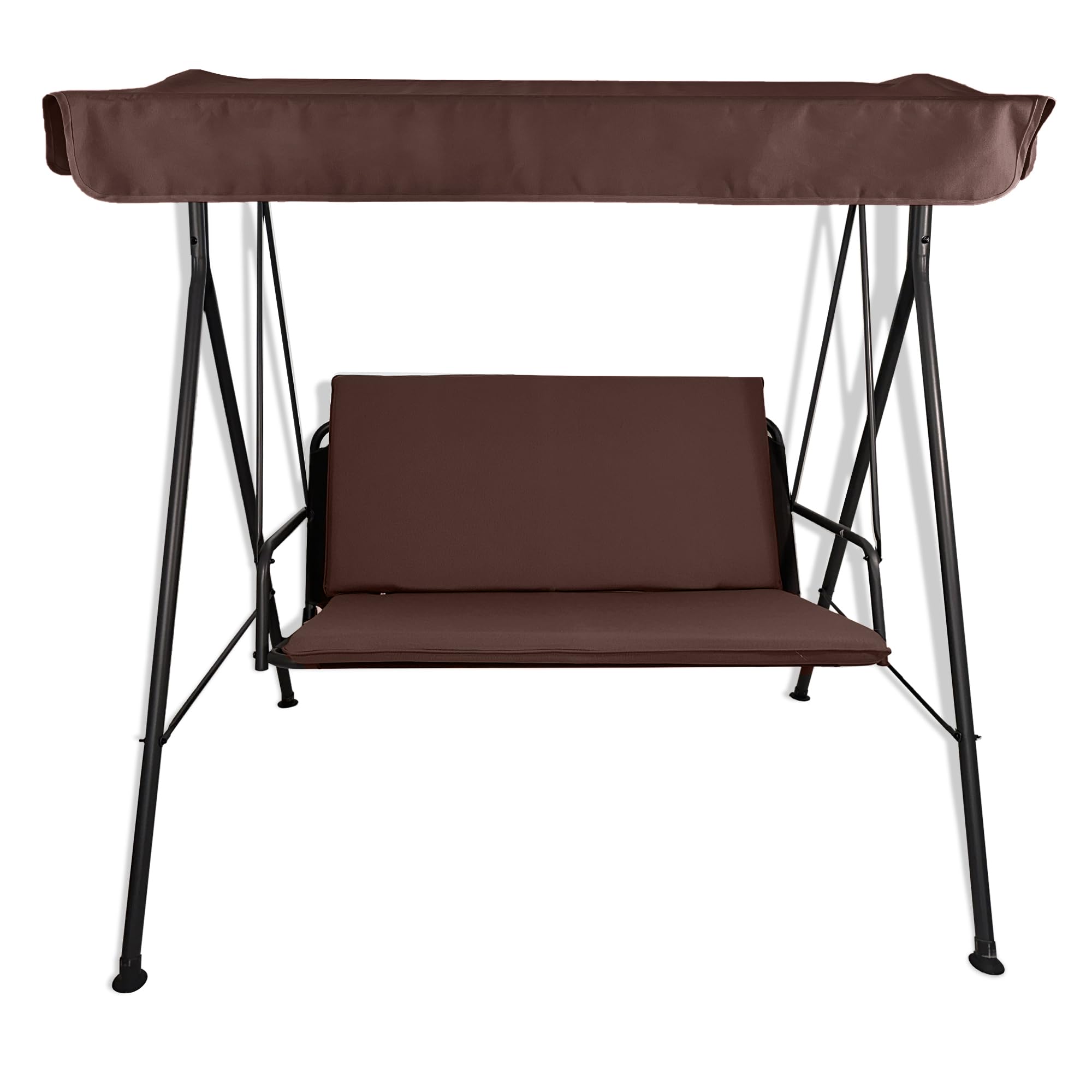 Cuscino compreso Tettuccio Impermeabile per dondolo da giardino 2, 3 e 4 posti spessore 8 cm (Cuscini 155x55 | Telo 192x124, Marrone)