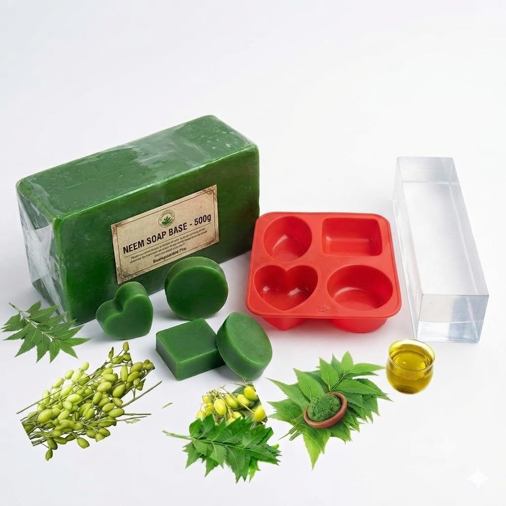 Glycerin Soap Base & Neem Soap Base 500gm Each with Silicone Soap Mold Combo | Melt & Pour DIY Handmade Soap Making Kit | Natural Herbal | Reusable 4-Cavity Mold-image-11