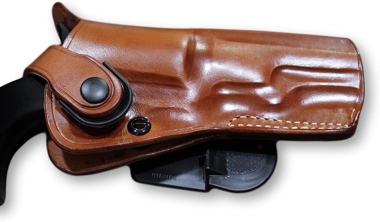Masc OWB Leather Paddle Revolver Holster with Retention Strap, Fits Uberti 1849, .31 Cal 4-inch, Pocket Octagonal Barrel BP, Right Hand Draw Brown Color #1591#