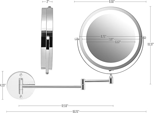 Miniatura 6 de OVENTE Espejo de maquillaje iluminado de 9 pulgadas con aumento de 1X7X, espejo de tocador redondo con aumento de doble cara inalámbrico, diseño