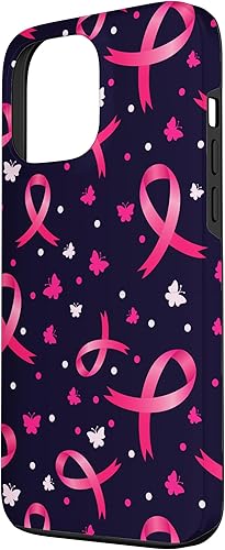 Miniatura 2 de iPhone 13 Pro Max - Funda de soporte para mujer con patrón de cinta rosa para concientización sobre el cáncer de mama