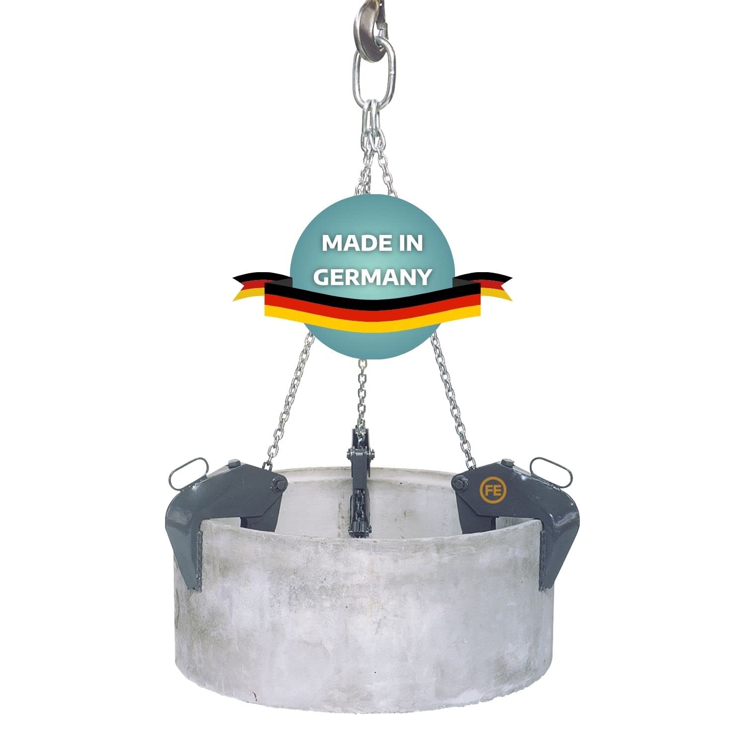 Schachtgehänge aus leichter Stahlhohlbauweise 1500kg I Kettengehänge in 170 cm für Rohre bis 200 cm Durchmesser I Anschlagkette für DIN 4034 Teil 2 I Spannbereich 0-130 mm