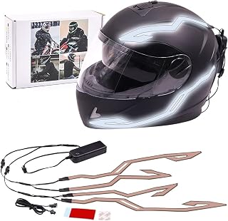 Motorcycle Helmet Light,3 Modes Sticky EL Strips,4Way Battery Helmet Lamp,Night Riding Helmet Decoration Kit White