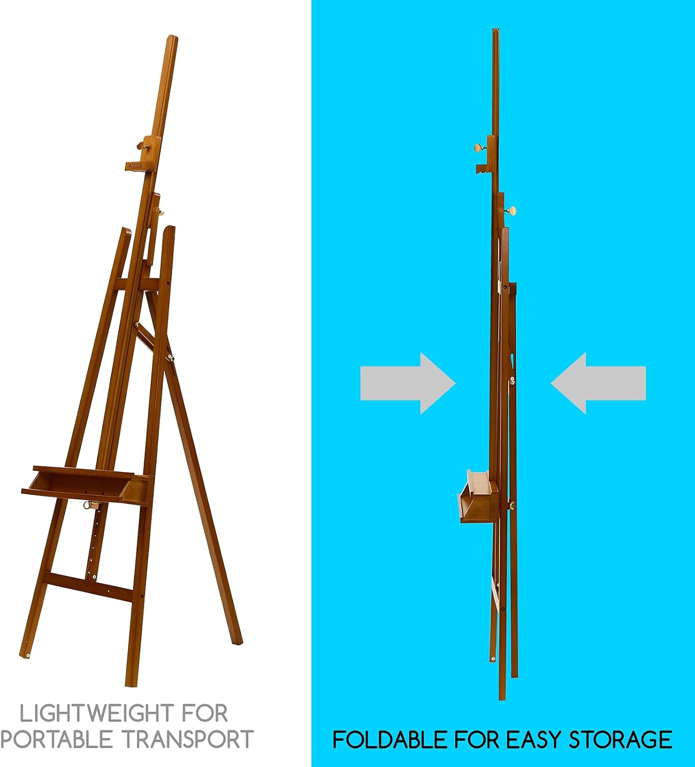 MEEDEN Art Easel Stand: Solid Beech Wood Painting Easel Stand with Storage Tray- Adjustable A Frame Artist Easel for Painting, Hold Canvas up to 48”- Perfect for Sketching, Oil Painting, Acrylics