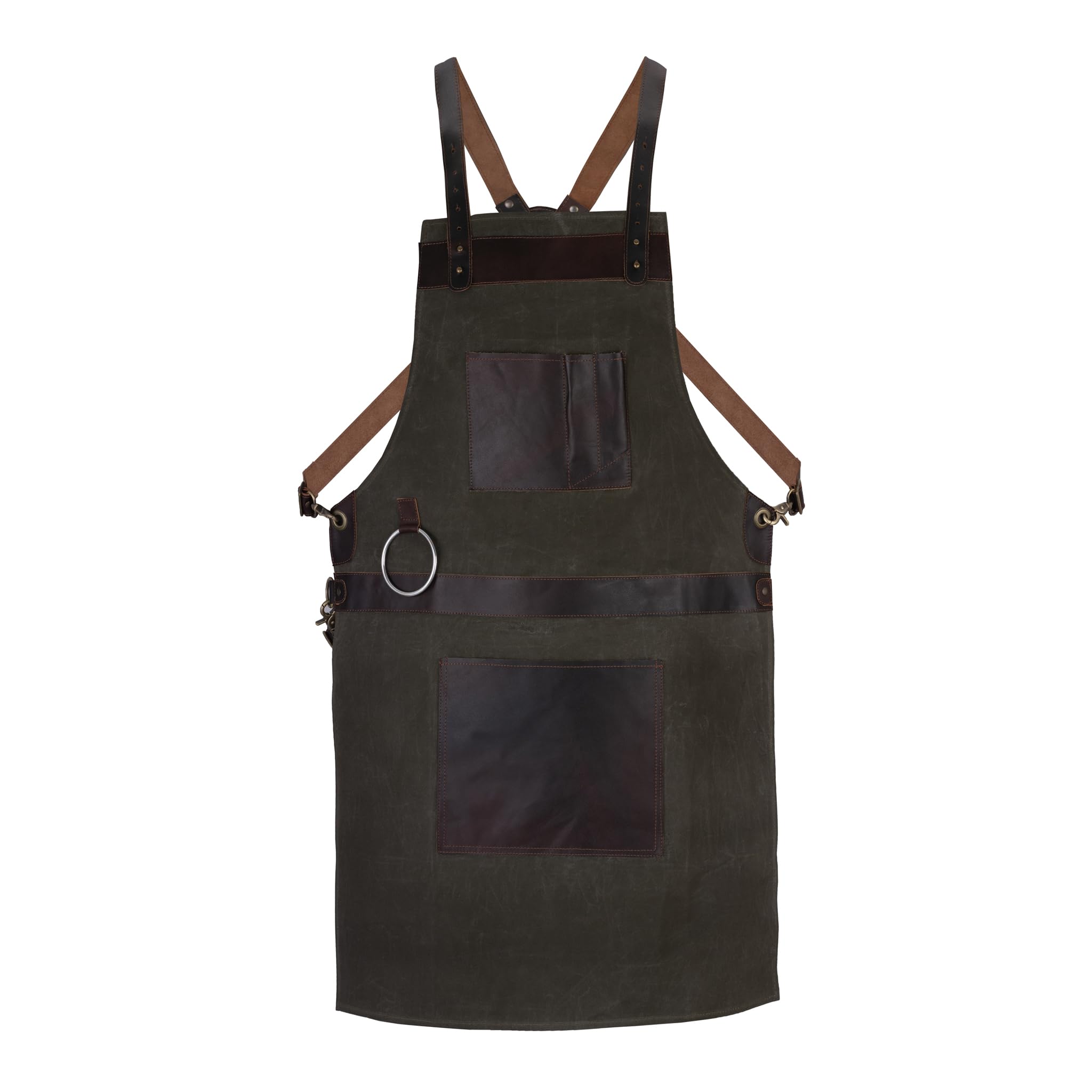 Leathershire Green-198 Full Grain Leather Canvas Apron Butcher Diy Bbq Cooking Blacksmith Barber Woodwork Apron (Green-198)