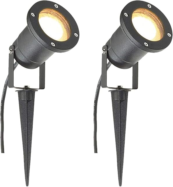 2 x MR16 12V Outdoor Garden Spike Ground Mount or Watt Light IP65 Matt Black Low Voltage