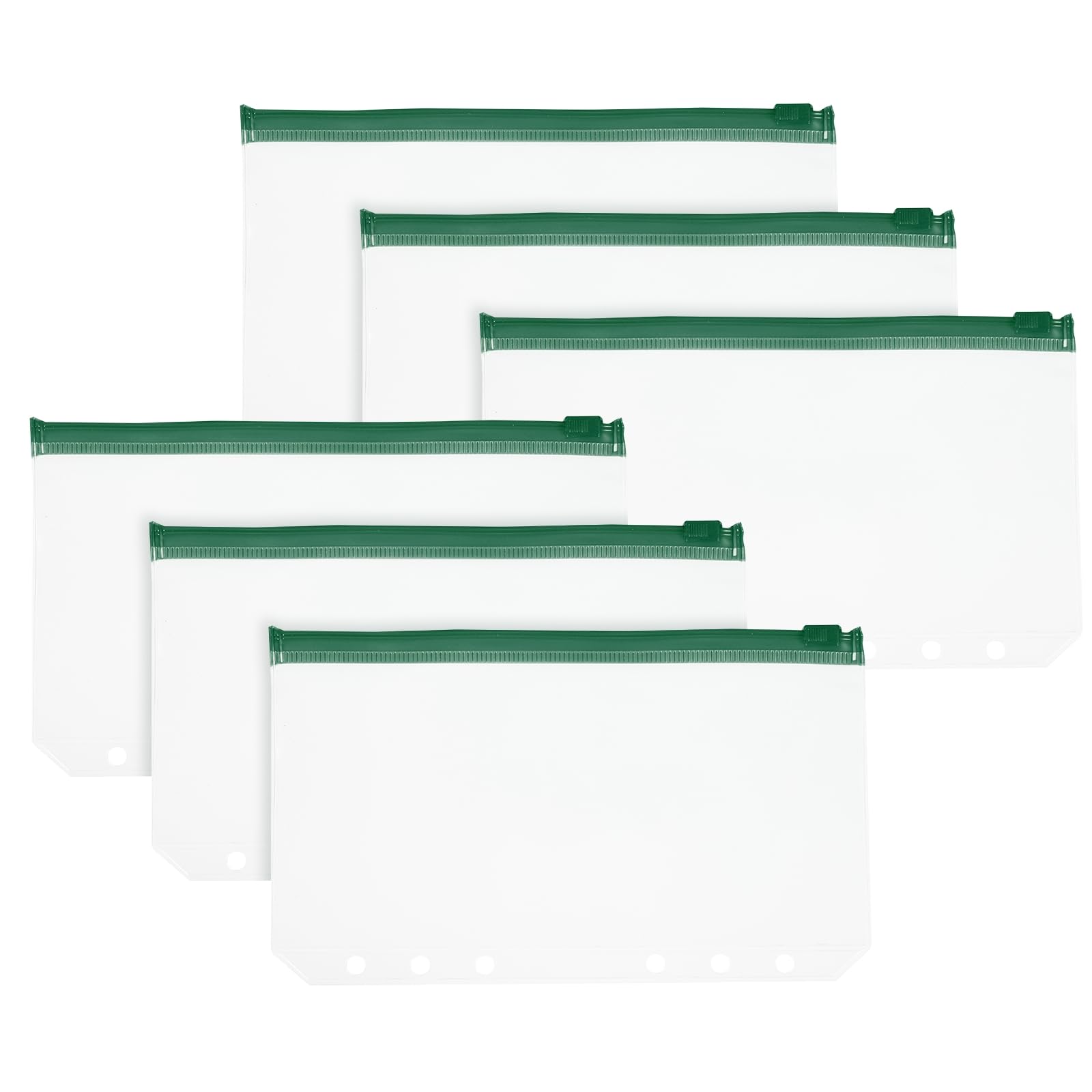 PATIKIL A6 Binder Pocket, 6 Pack 6 Holes Zipper Binder Pouch Budget Stuffing Envelopes Clear Storage Pocket Waterproof for Budget Planning Loose Leaf Bags, Dark Green Zip/Clear Pouch