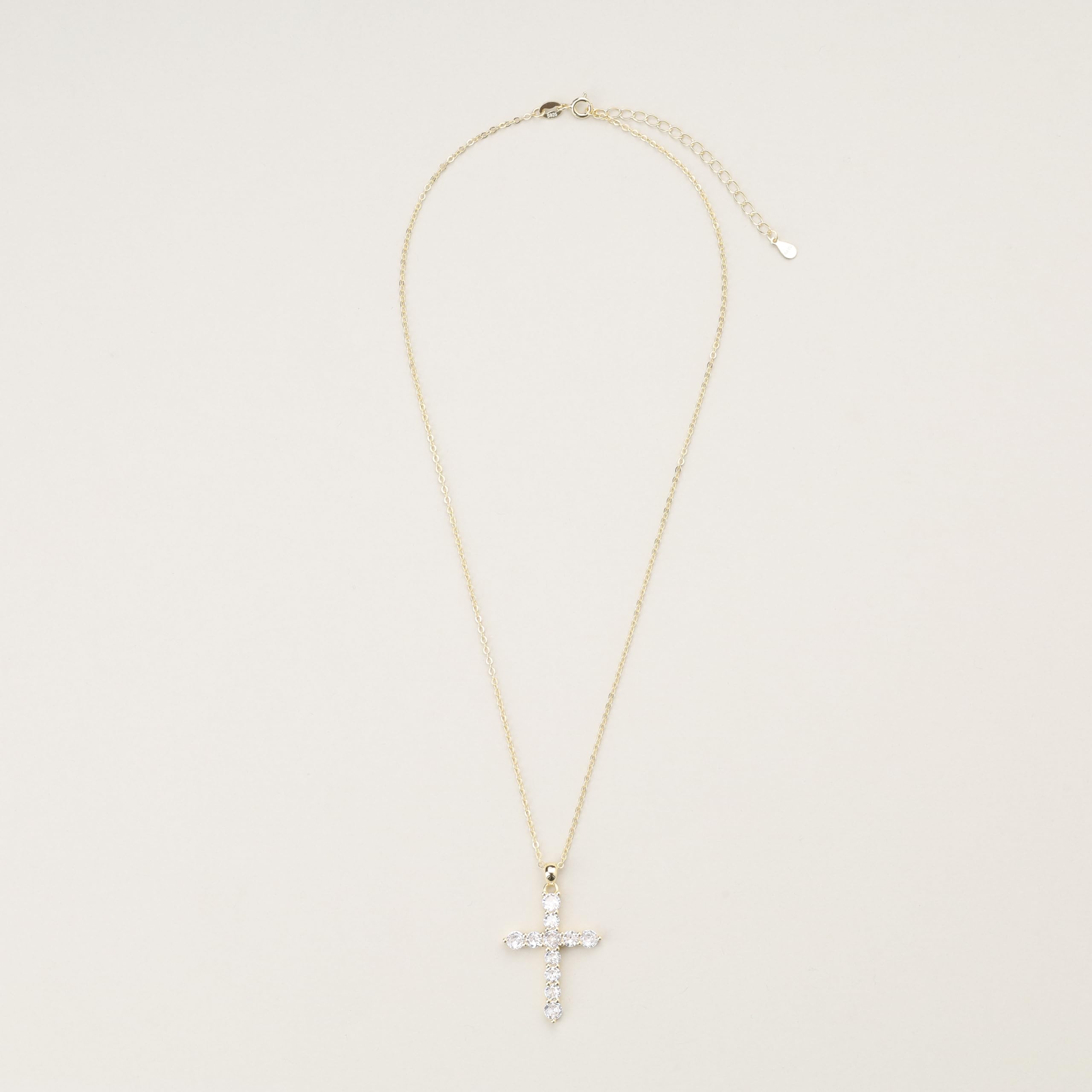 GAVU Collana Argento 925 da Donna con Ciondolo Croce di Diamanti di Zirconia Cubica, Collana Punto Luce da Donna con Crocifisso