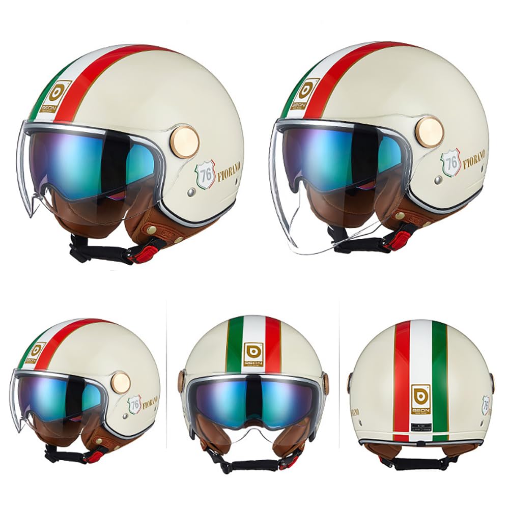 Casco Moto Abierto Scooter con Doble Visera, Cascos Jet para Hombre y Mujer Casco de Motocicleta Casco Scooter Doble Visera Homologación ECE22.05 Adulto Vintage 3/4 Casco