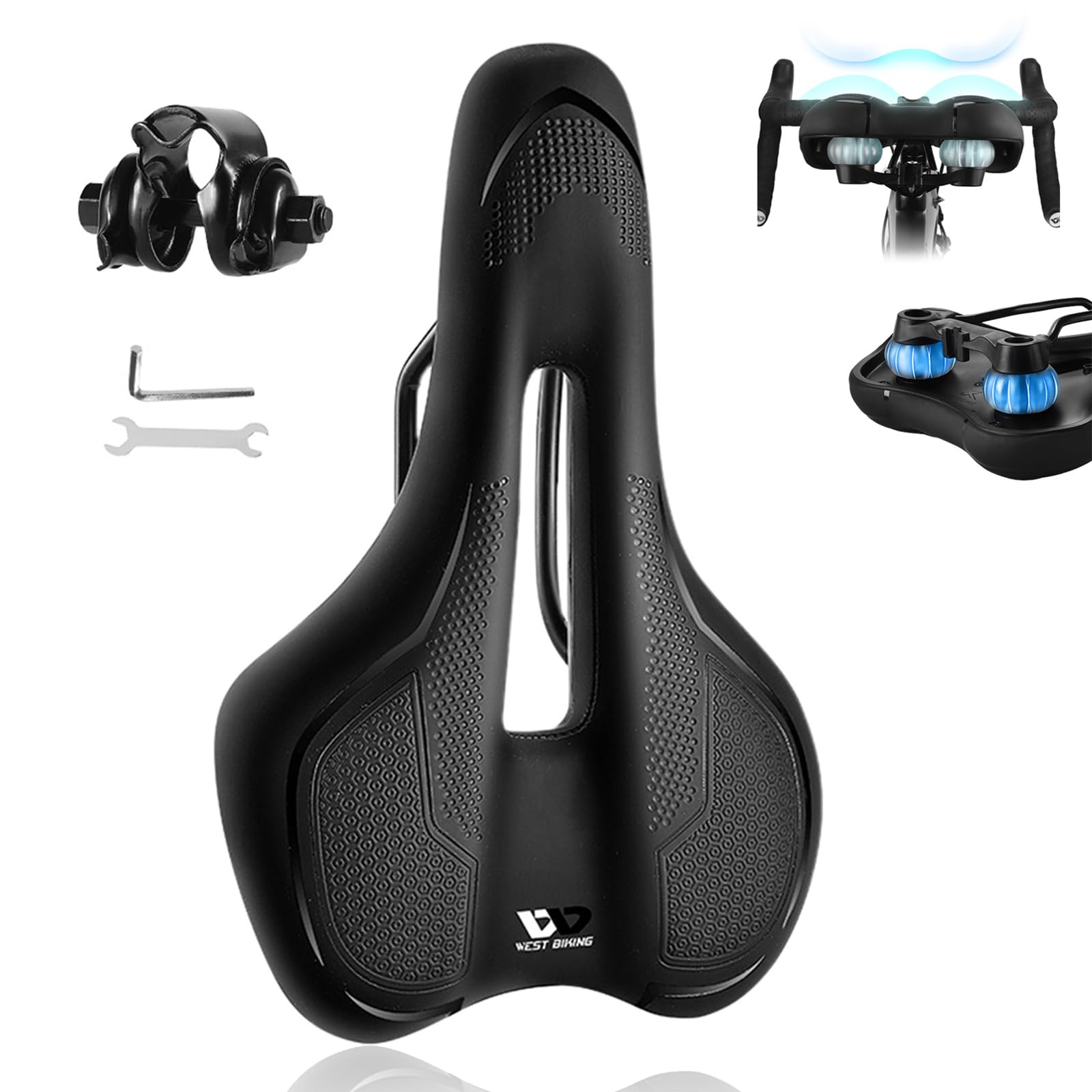 Bike Sattel Premium Universal, 2023 Newest Fahrradsattel Herren Damen Bequem, Mountainbikesättel mit Federung Cityradsättel Memory Schaum für Herren Damen Kinder