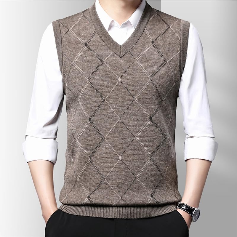 Men'S Knit Vest,Autumn Winter Sleeveless Waistcoat,Business Casual V-Neck Sweater2