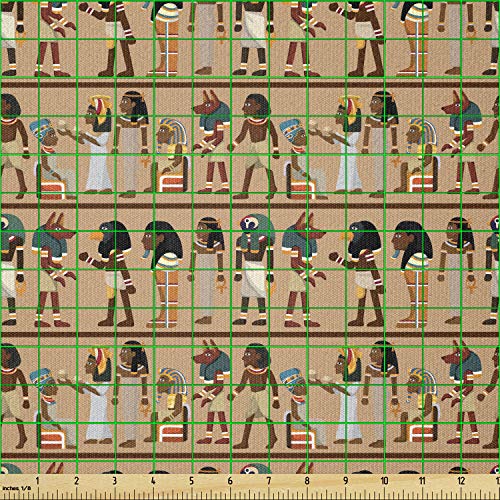 Image of Ambesonne Egyptian Print Fabric by The Yard, Egyptology Mythological Cartoon Characters Archeology History Illustration, Stretch Knit Fabric for Clothing Sewing and Arts Crafts, 1 Yard, Peach Beige